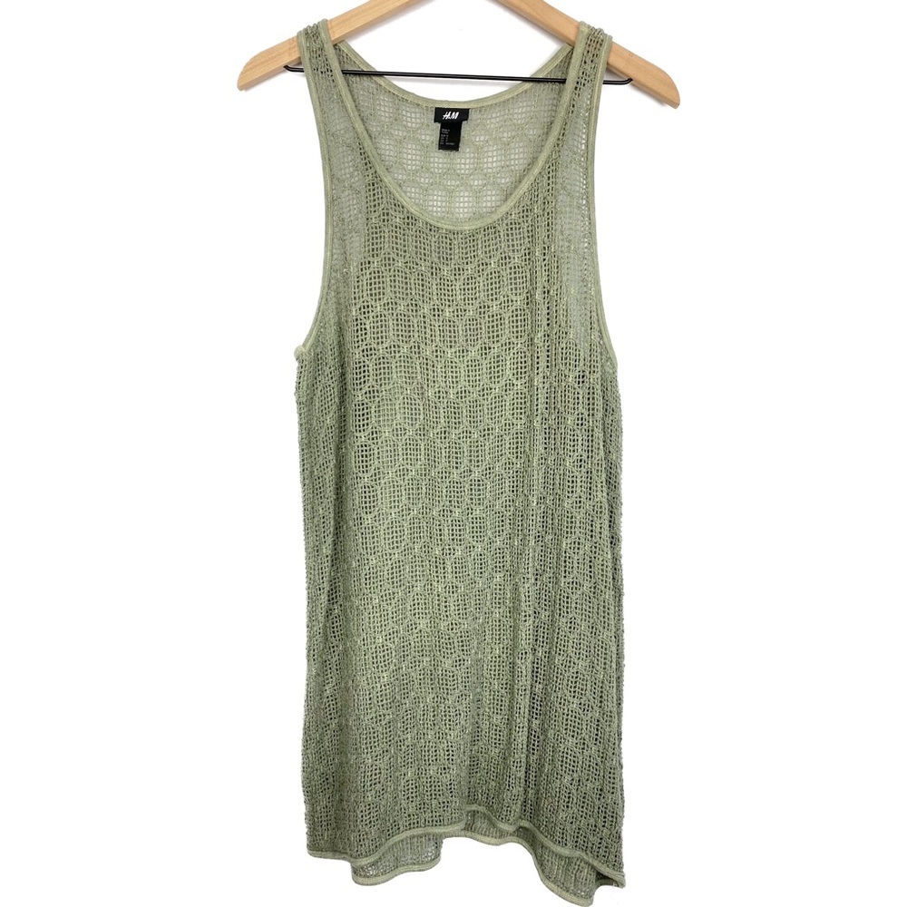 H&M Crochet Knit Mesh Sleeveless Tunic Mini Dress, Sage Green - Size‎ S